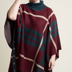 Modcloth Warm Plaid Poncho with Turtleneck S/M